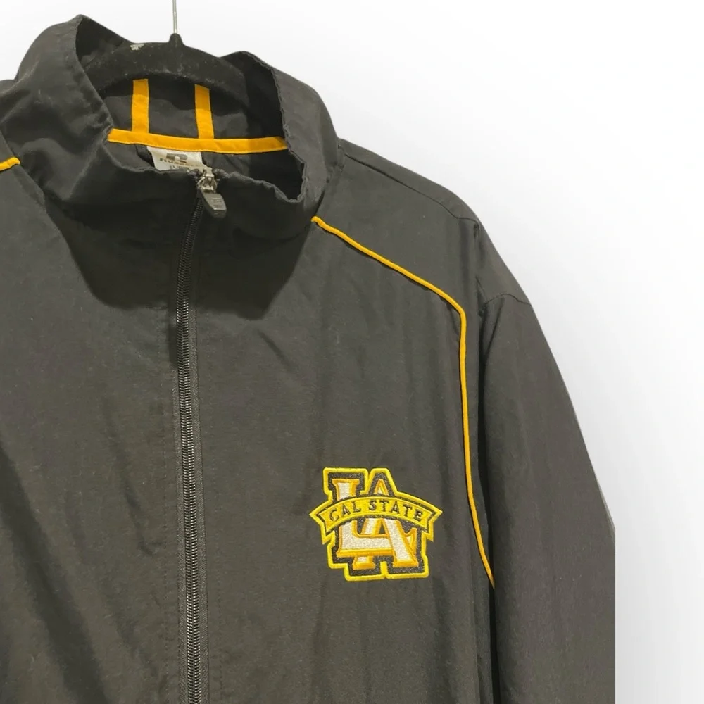 Cal State Embroidered Patch Zipper Lightweight Jacket Windbreaker Black Yellow L - Picture 2 of 12